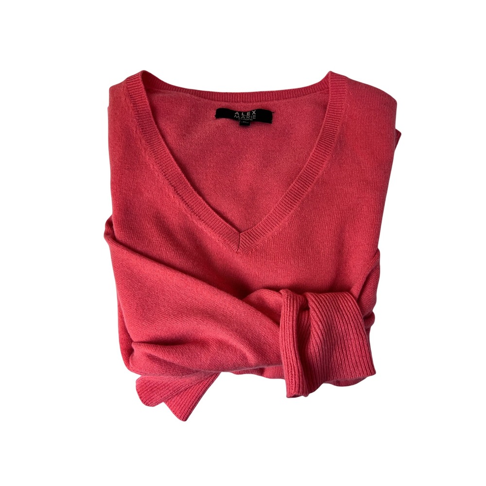 Alex Marie V-Neck Sweater Women XL Coral Excellent 100%‎ Cashmere Pullover